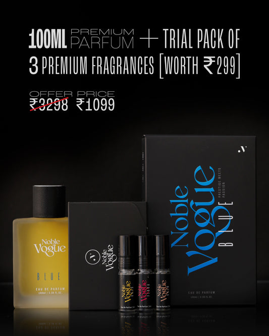 NOBLE VOGUE BLUE 100ML + TRIAL PACK OF THREE FRAGRANCE